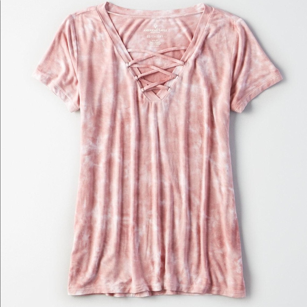 AE SOFT & SEXY KNIT LACE UP TEE